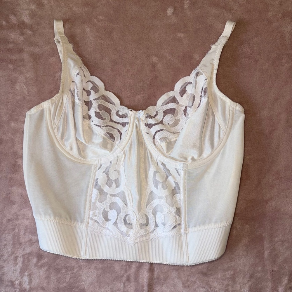 Cabernet Vintage White Lace Longline Underwire Bra 38B Style 2128